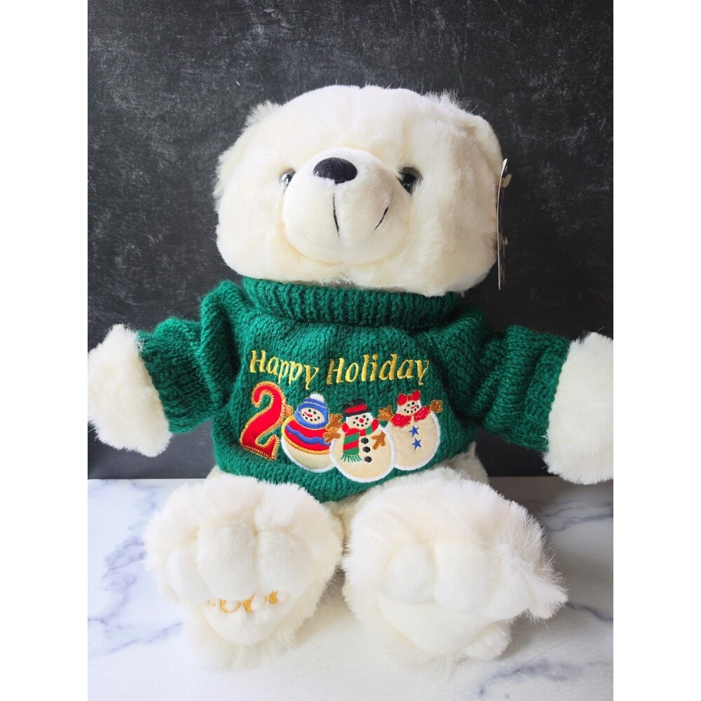 K-Mart 2000 Happy Holiday Collectible Teddy Bear w/ Green Knit Sweater NWT READ